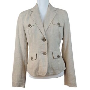 AXCESS Liz Claiborne 6 Beige Linen Blend Button Front Fitted Blazer Career